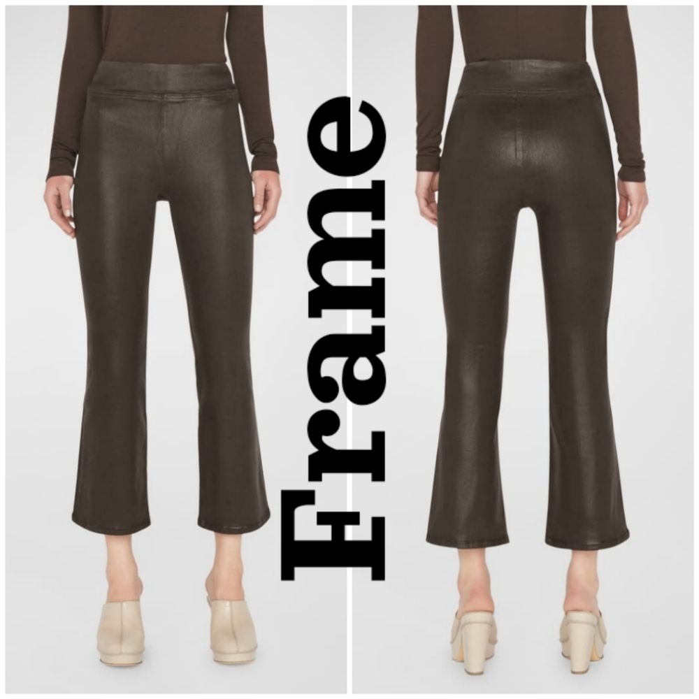 Frame JetSet Crop Mini Boot Cut Jeans in Espresso Coated finish.